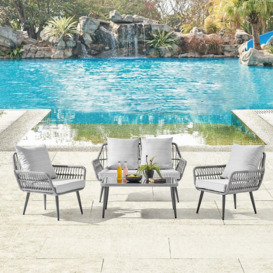 Santorini Garden Furniture Set Wicker Rope Style Chairs Coffee Table