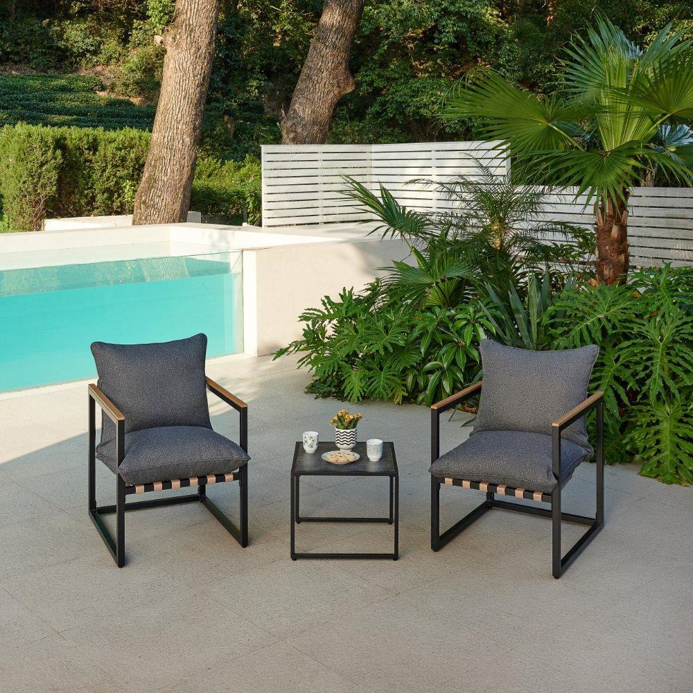 Marbella Black Garden Balcony Set with Grey Cushions - image 1