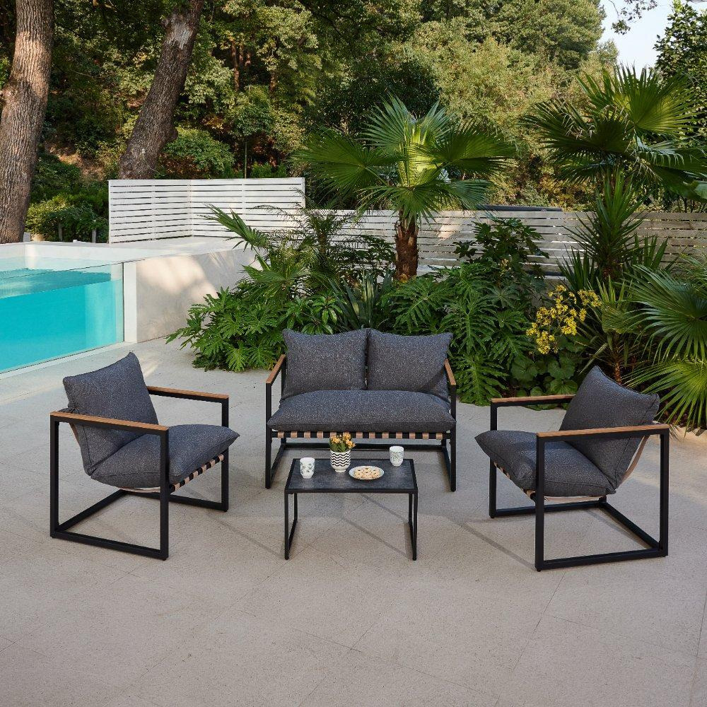 Marbella Black Garden Lounge Set with Ivory Cushions - image 1