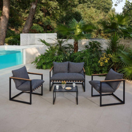 Marbella Black Garden Lounge Set with Ivory Cushions - thumbnail 1
