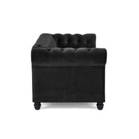 Chesterfield Velvet Fabric 2 Seater Sofa, Black - thumbnail 2