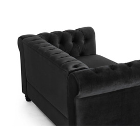 Chesterfield Velvet Fabric 2 Seater Sofa, Black - thumbnail 3