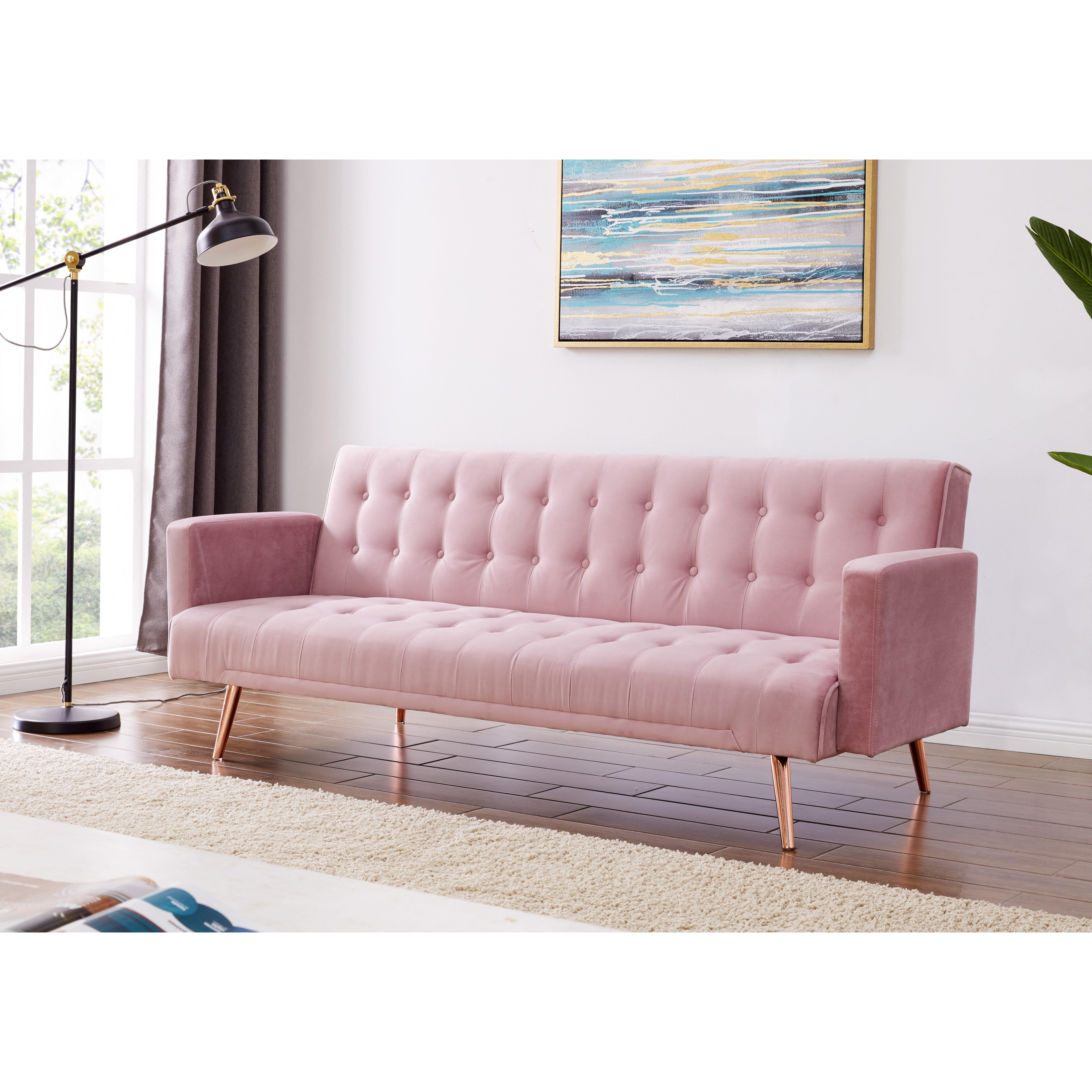 Windsor Velvet Sofa Bed With Tufted Detail and Rose Gold Legs - image 1