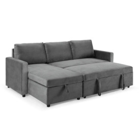 Dorset Velvet Pull Out Sofa Bed Reversible Chaise with Underseat Storage - thumbnail 2