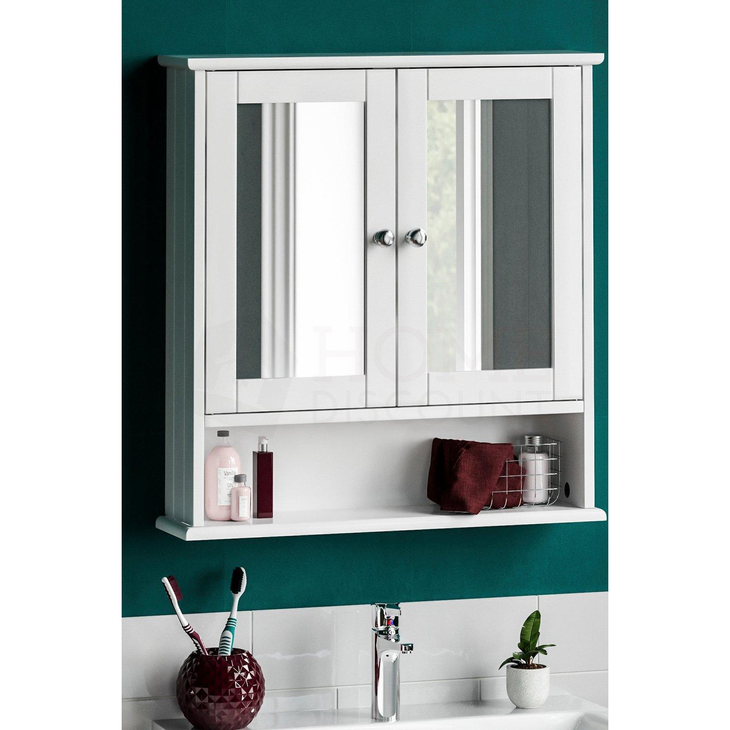 Bath Vida Priano 2 Door Mirrored Wall Cabinet With Shelf Storage Bathroom Furniture 580 x 560 x 130 mm - image 1