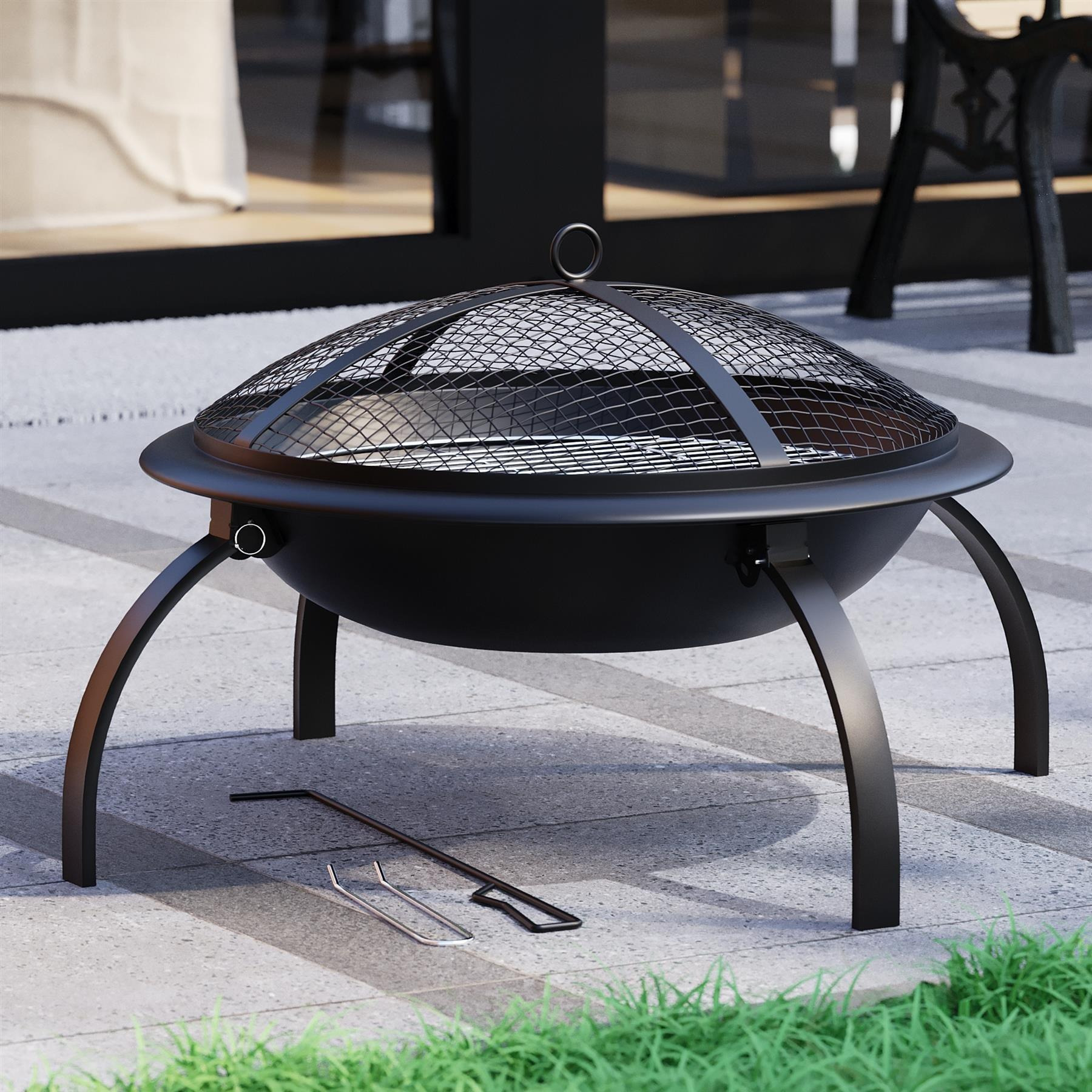 Fire Vida Folding Steel Fire Pit Black Large Fire Patio Cooking Grill - image 1