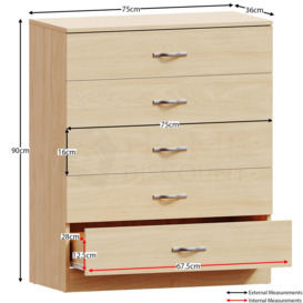 Vida Designs Riano 5 Drawer Chest of Drawers Storage Bedroom Furniture - thumbnail 2