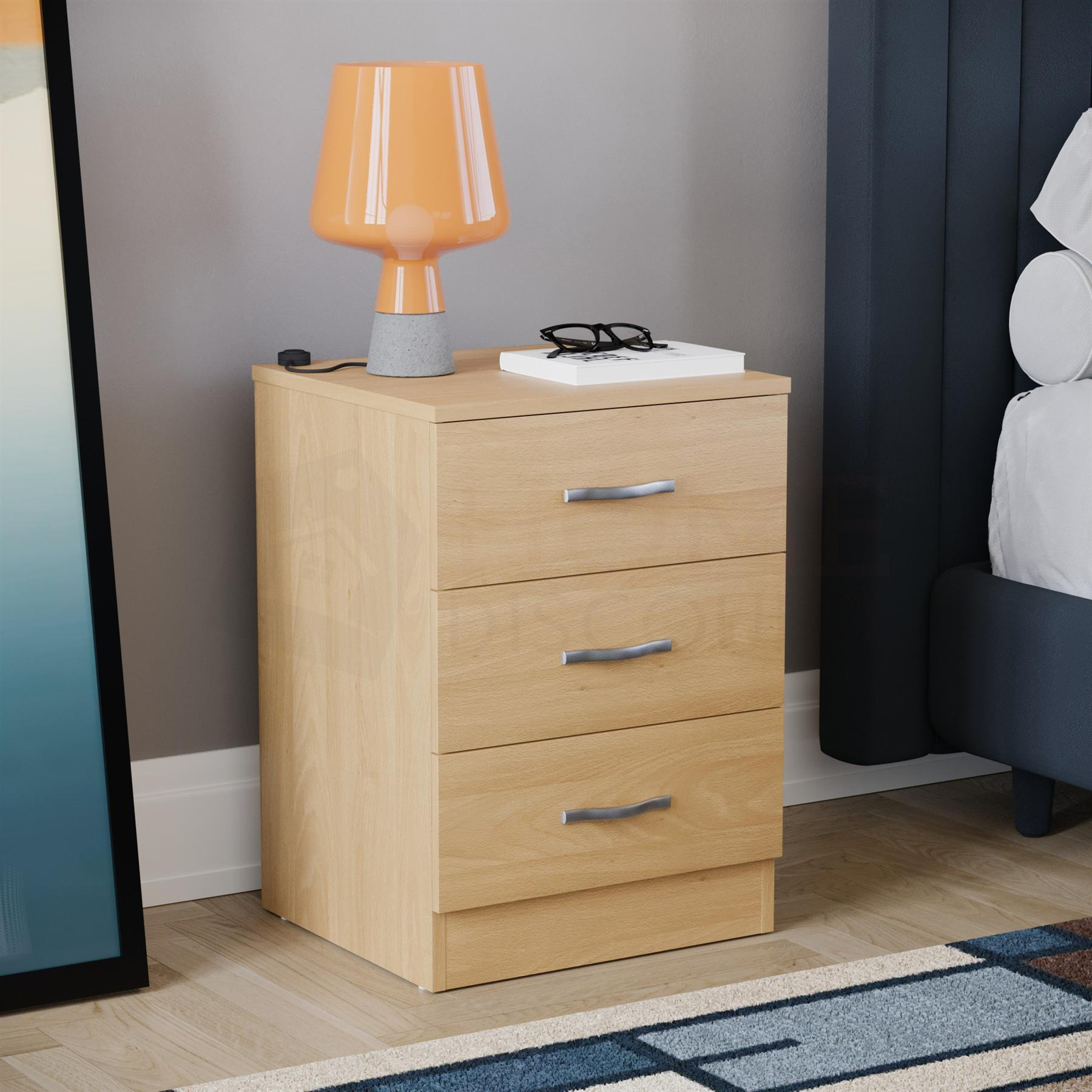 Vida Designs Riano 3 Drawer Bedside Cabinet Chest of Drawers Bedroom Furniture - image 1