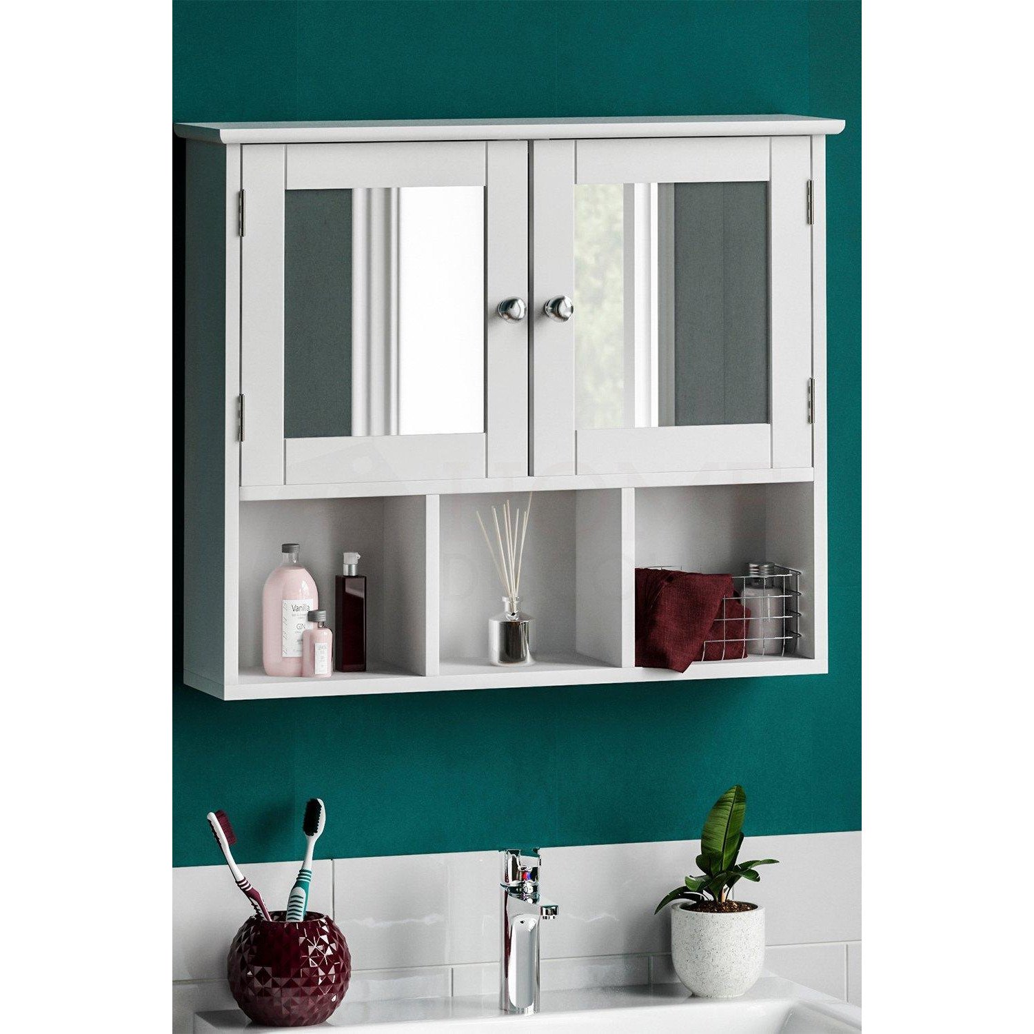 Bath Vida Priano 2 Door Mirrored Wall Cabinet With 3 Compartments Storage 500 x 600 x 140 mm - image 1