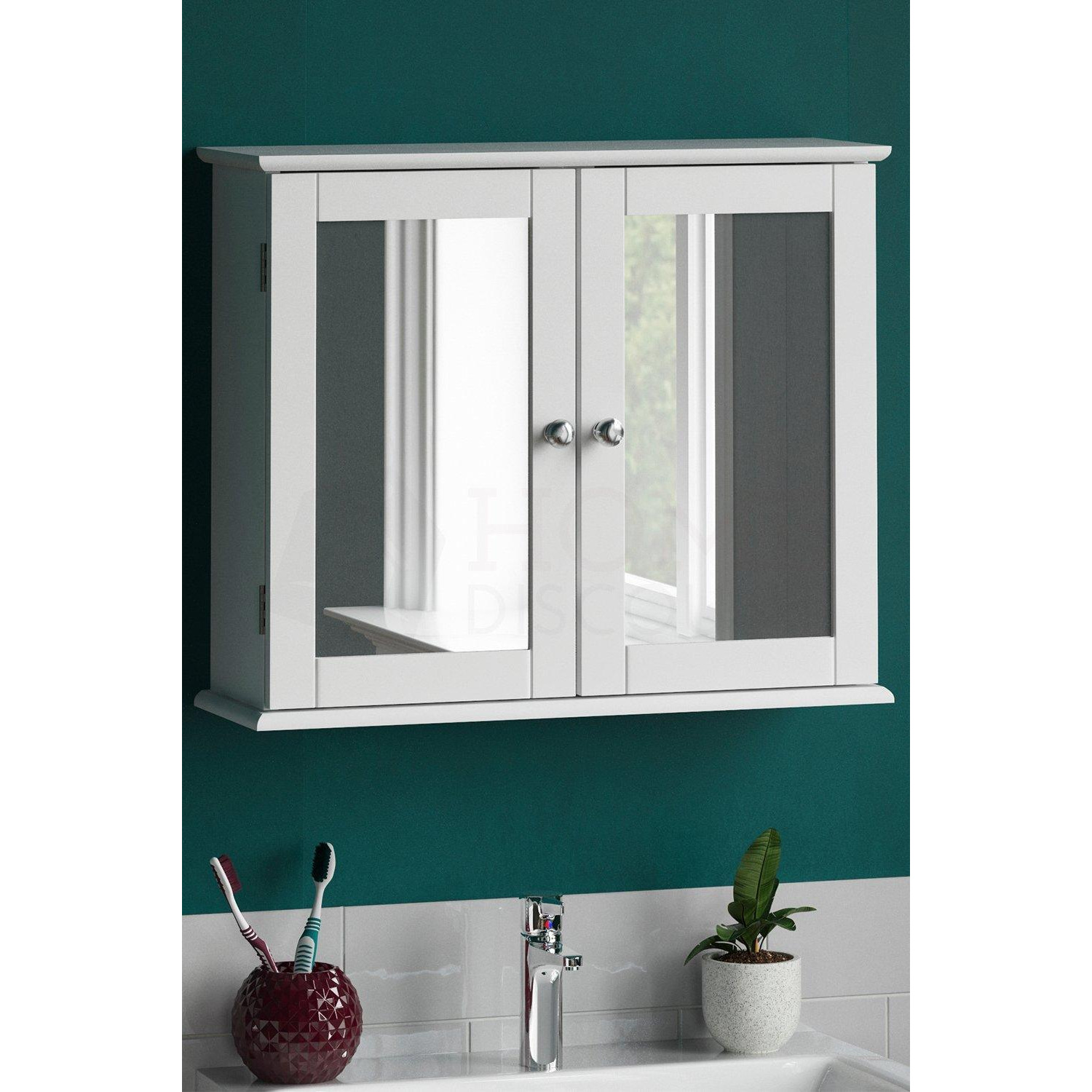 Bath Vida Priano 2 Door Mirrored Wall Mounted Cabinet With Shelves Bathroom Storage 470 x 570 x 180 mm - image 1