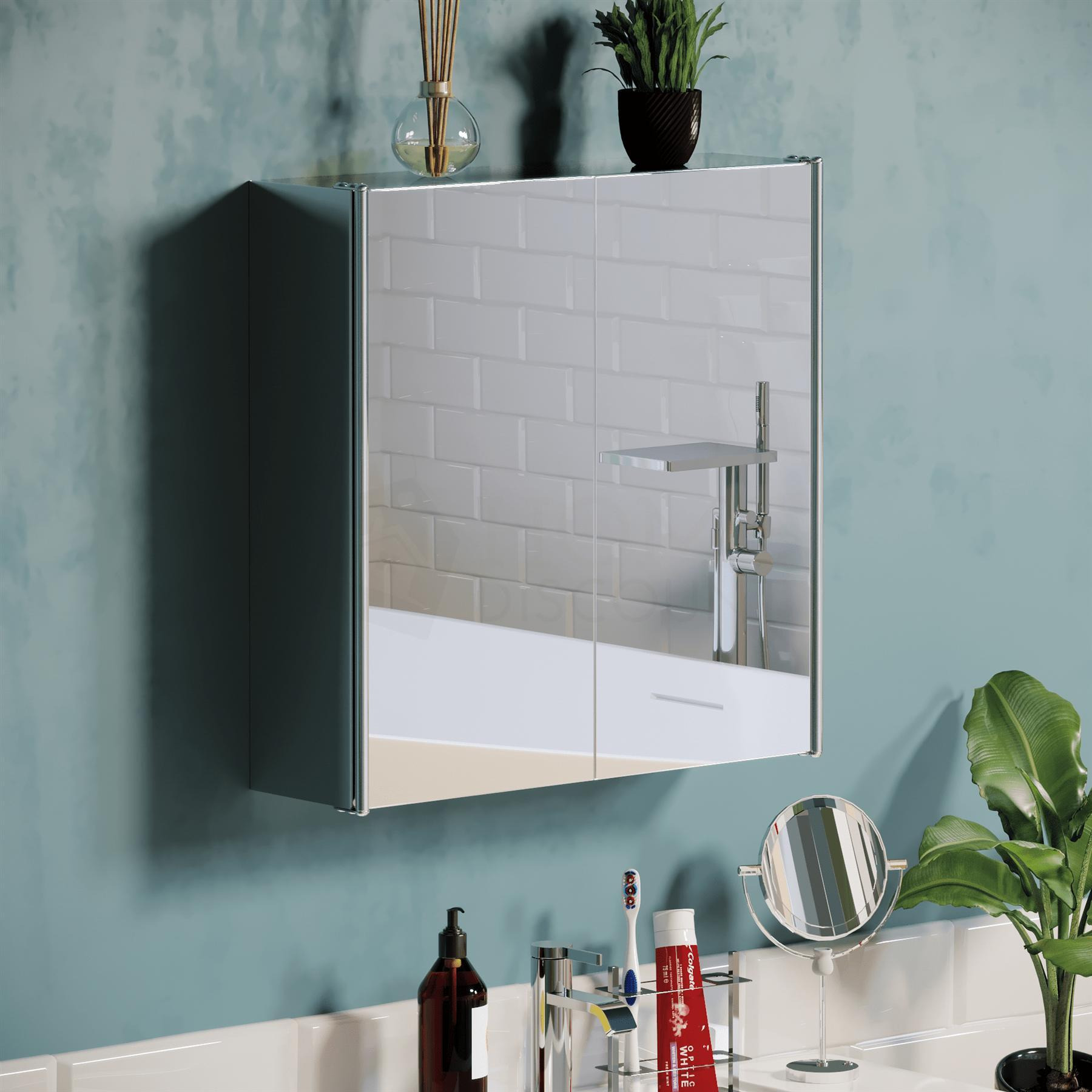 Bath Vida Tiano Stainless Steel Mirrored Double Door Wall Cabinet - image 1
