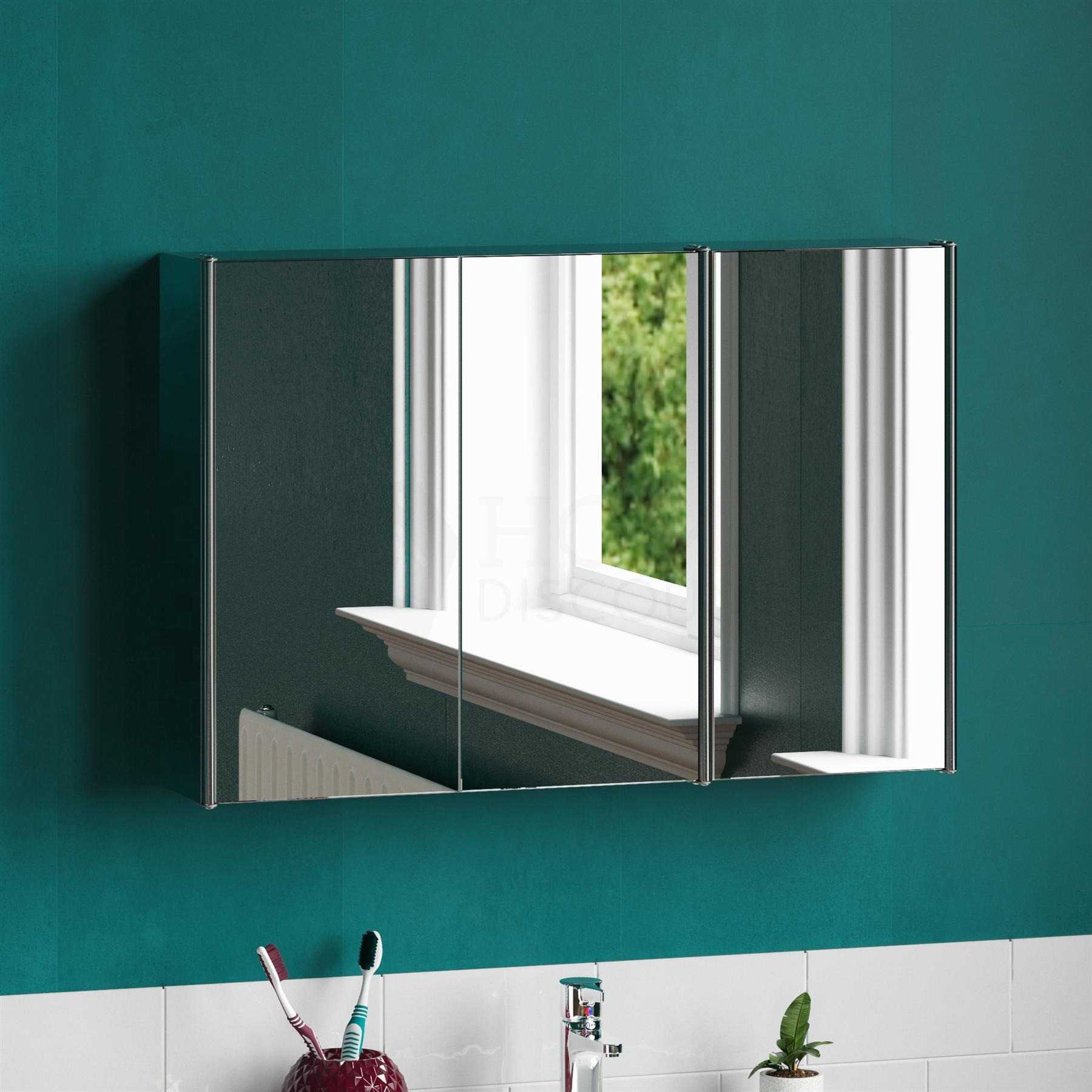 Bath Vida Tiano Stainless Steel Mirrored Triple Door Wall Cabinet - image 1