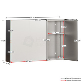 Bath Vida Tiano Stainless Steel Mirrored Triple Door Wall Cabinet - thumbnail 2