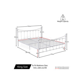 Vida Designs Paris King Size Metal Bed Frame 985 x 1590 x 2095 mm - thumbnail 2