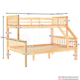 Vida Designs Milan Triple Sleeper Bunk Bed Frame Bedroom Furniture - thumbnail 2