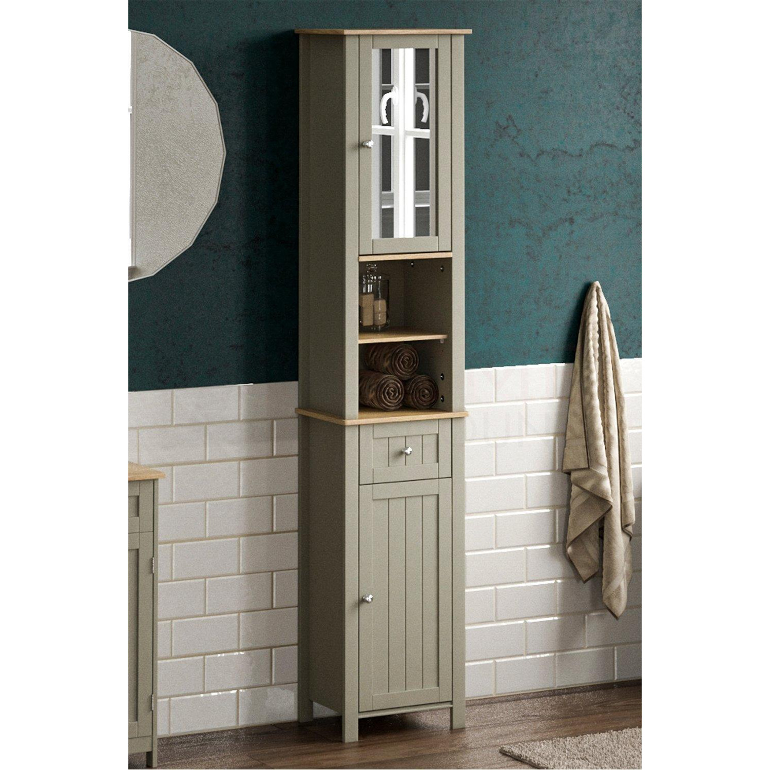 Bath Vida Priano Mirrored 2 Door 1 Drawer With Shelves Tall Cabinet Bathroom Storage 1900 x 400 x 300 mm - image 1