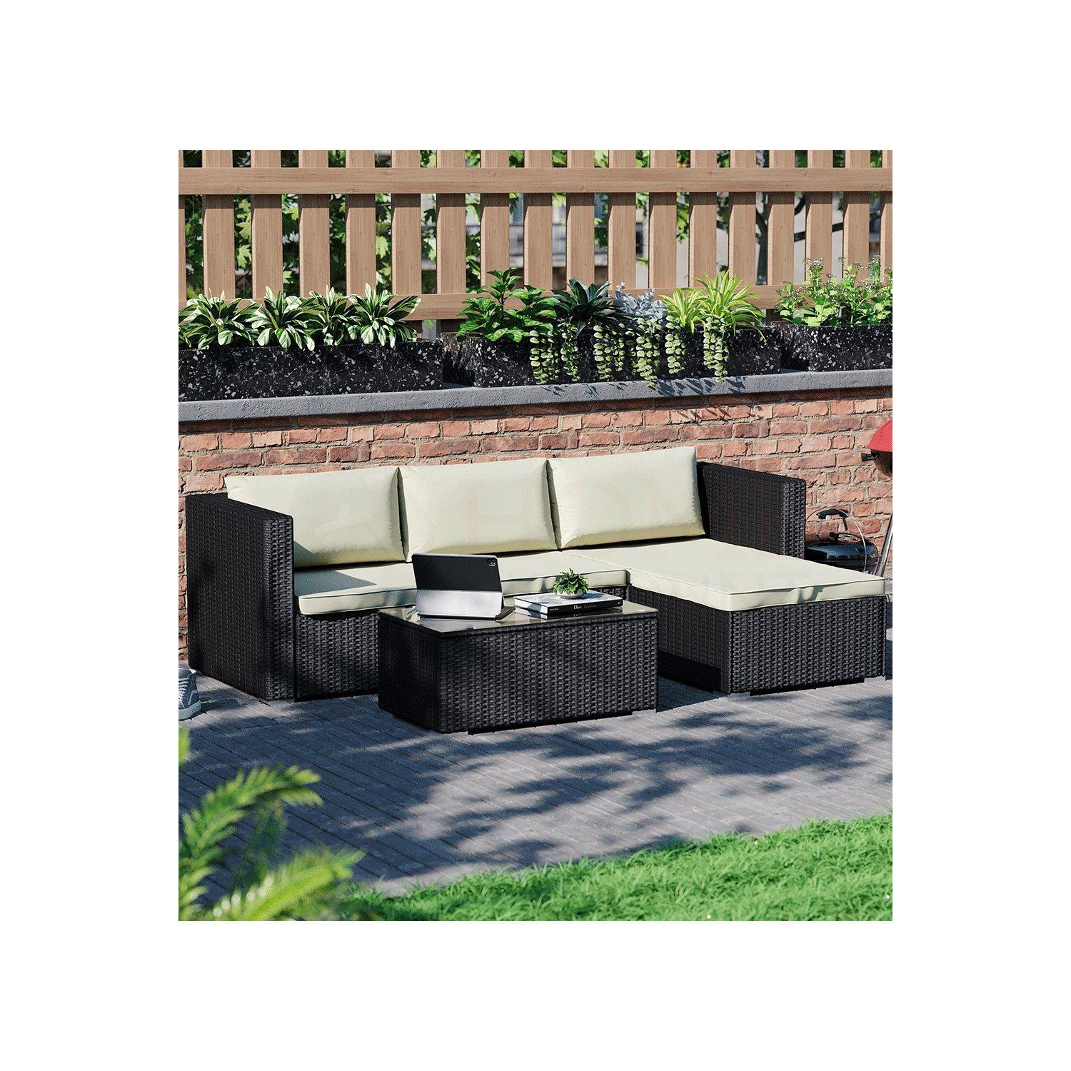 5 Pc Garden Vida Hampton 4 Seater Rattan Set Sofa Table Outdoor Garden Furniture - image 1