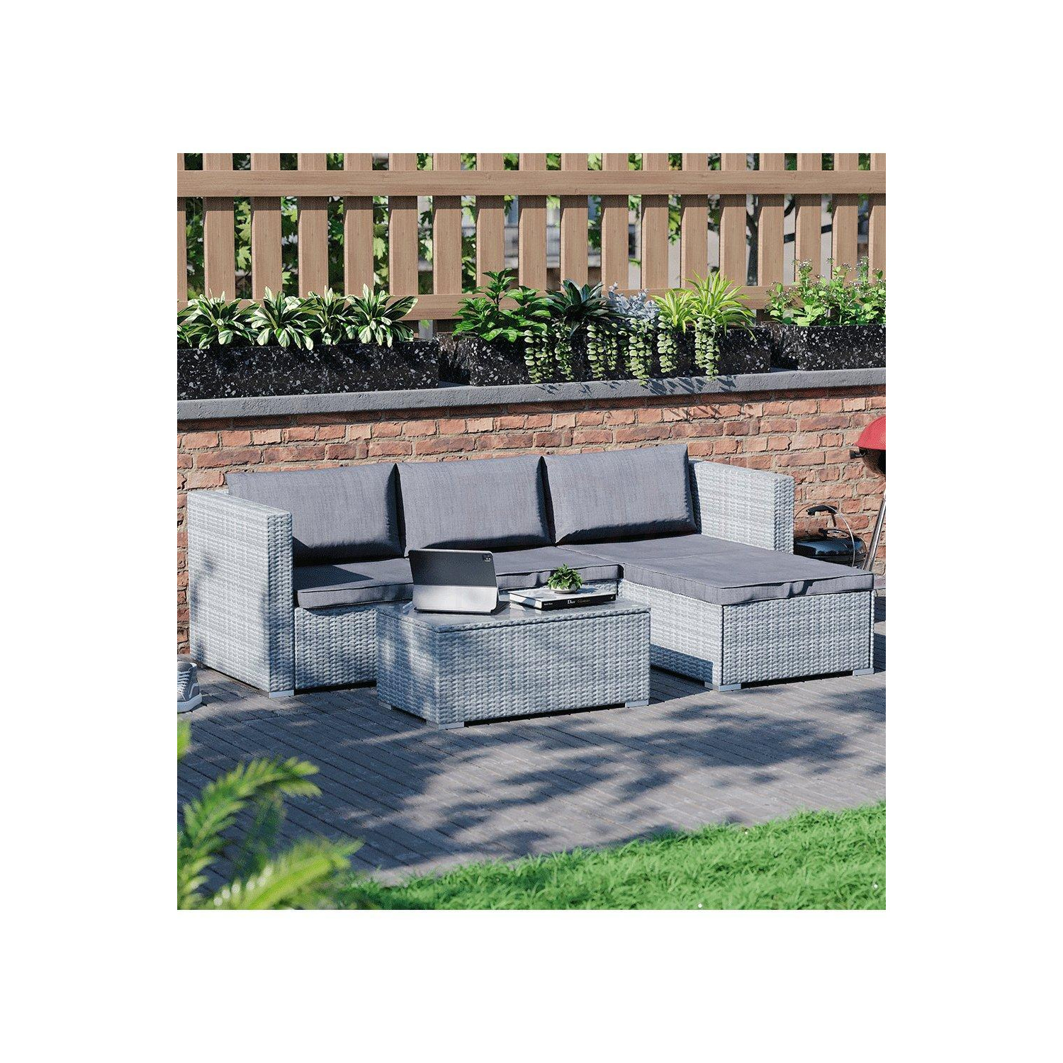 5 Pc Garden Vida Hampton 4 Seater Rattan Set Sofa Table Outdoor Garden Furniture - image 1