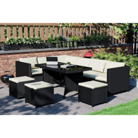 10 Pc Garden Vida Belgrave 9 Seater Rattan Set Outdoor Garden Furniture - 3 Seater Sofa, 3 Seater Corner Sofa, 3 Stools and Table