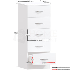 Vida Designs Riano 5 Drawer Narrow Chest Storage Bedroom Furniture - thumbnail 2