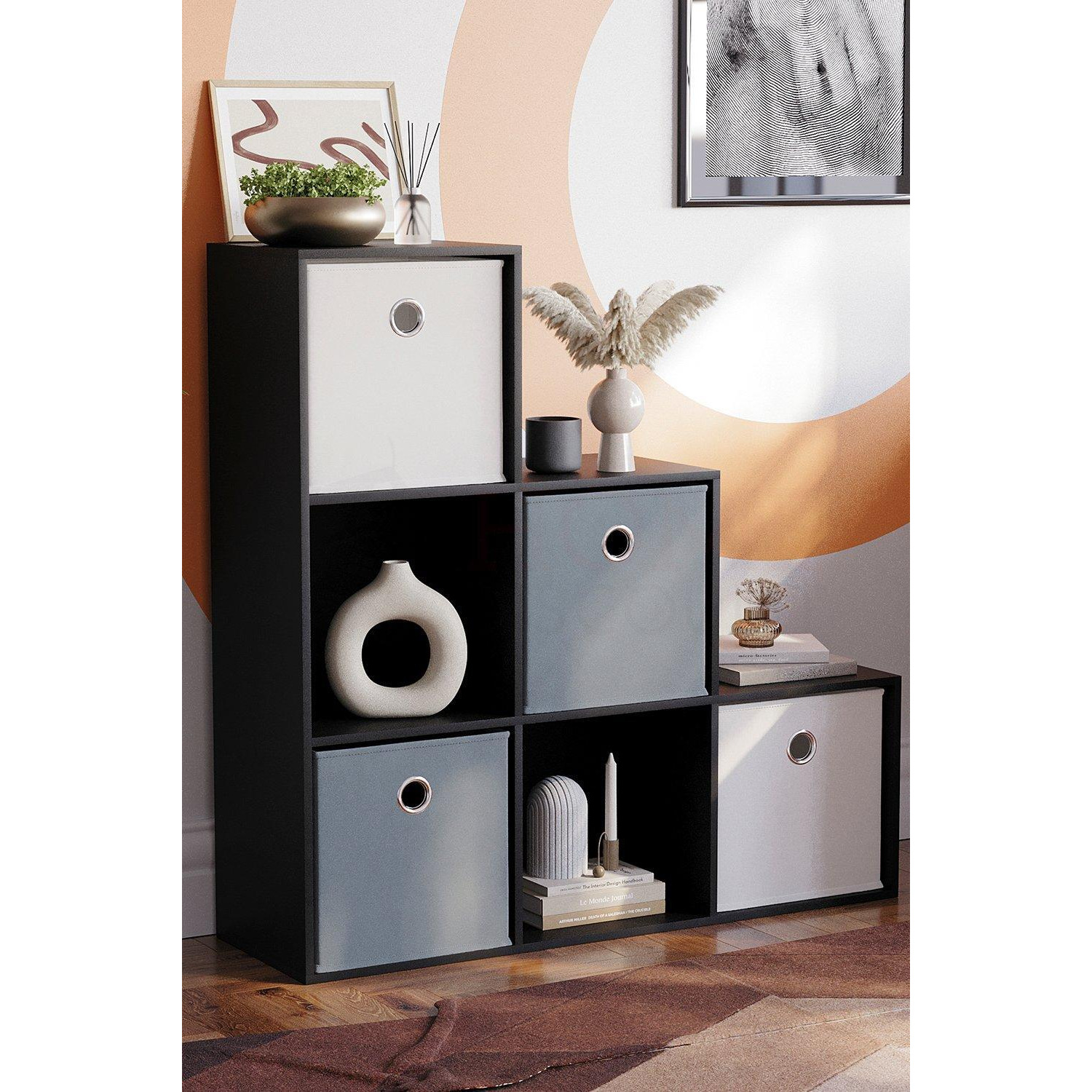 Vida Designs Durham 6 Cube Staircase Bookcase Storage Unit 965 x 965 x 290 mm - image 1