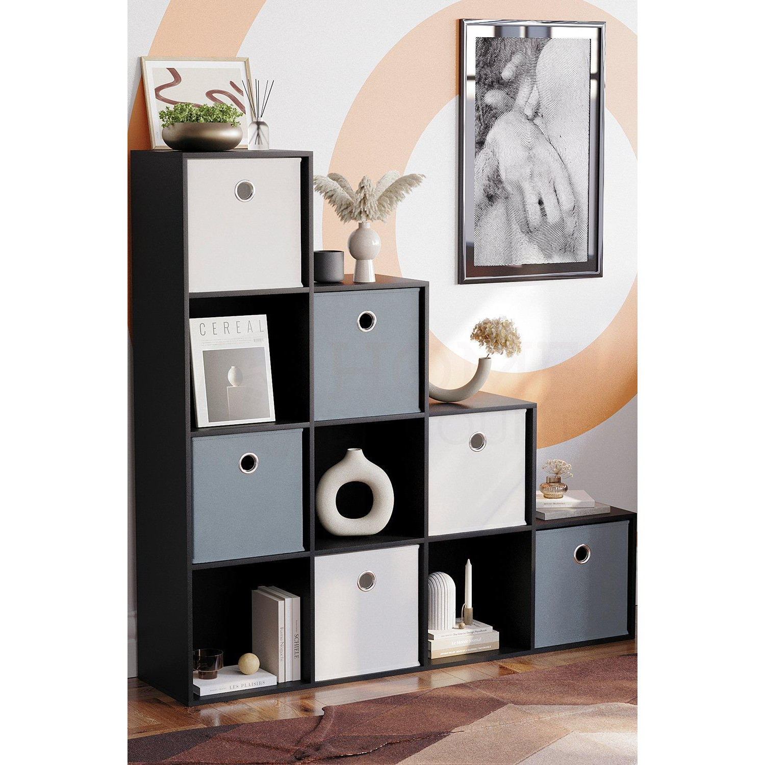 Vida Designs Durham 10 Cube Staircase Bookcase Storage Unit 1280 x 1280 x 290 mm - image 1