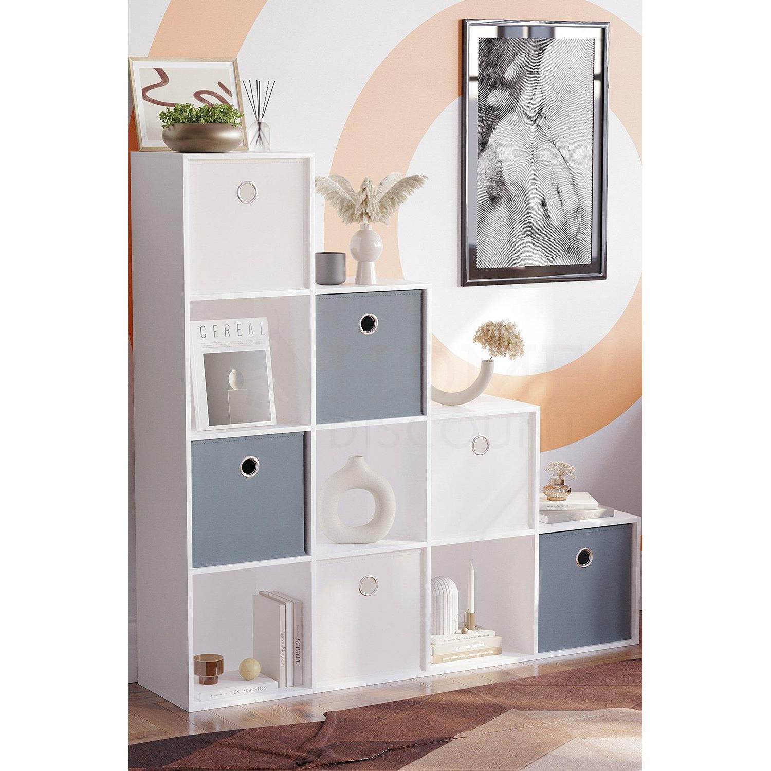 Vida Designs Durham 10 Cube Staircase Bookcase Storage Unit 1280 x 1280 x 290 mm - image 1
