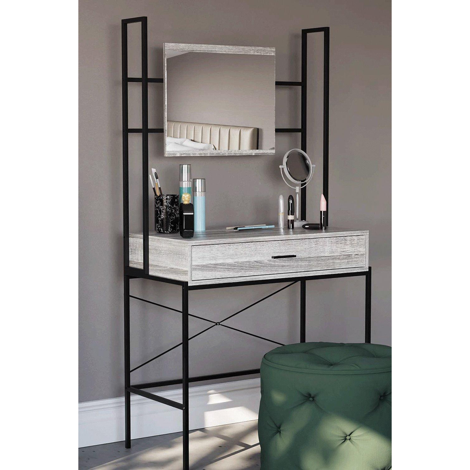 Vida Designs Brooklyn 1 Drawer Dressing Table with Built-in Mirror Storage - image 1