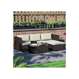 5 Pc and Cover - Garden Vida Hampton 4 Seater Corner Rattan Set & Outdoor Patio Furniture Cover
