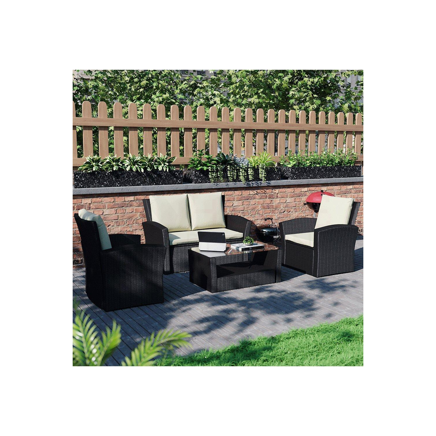 5 Pc and Cover - Garden Vida Mylor 4 Seater Rattan Set & Outdoor Patio Furniture Cover - image 1