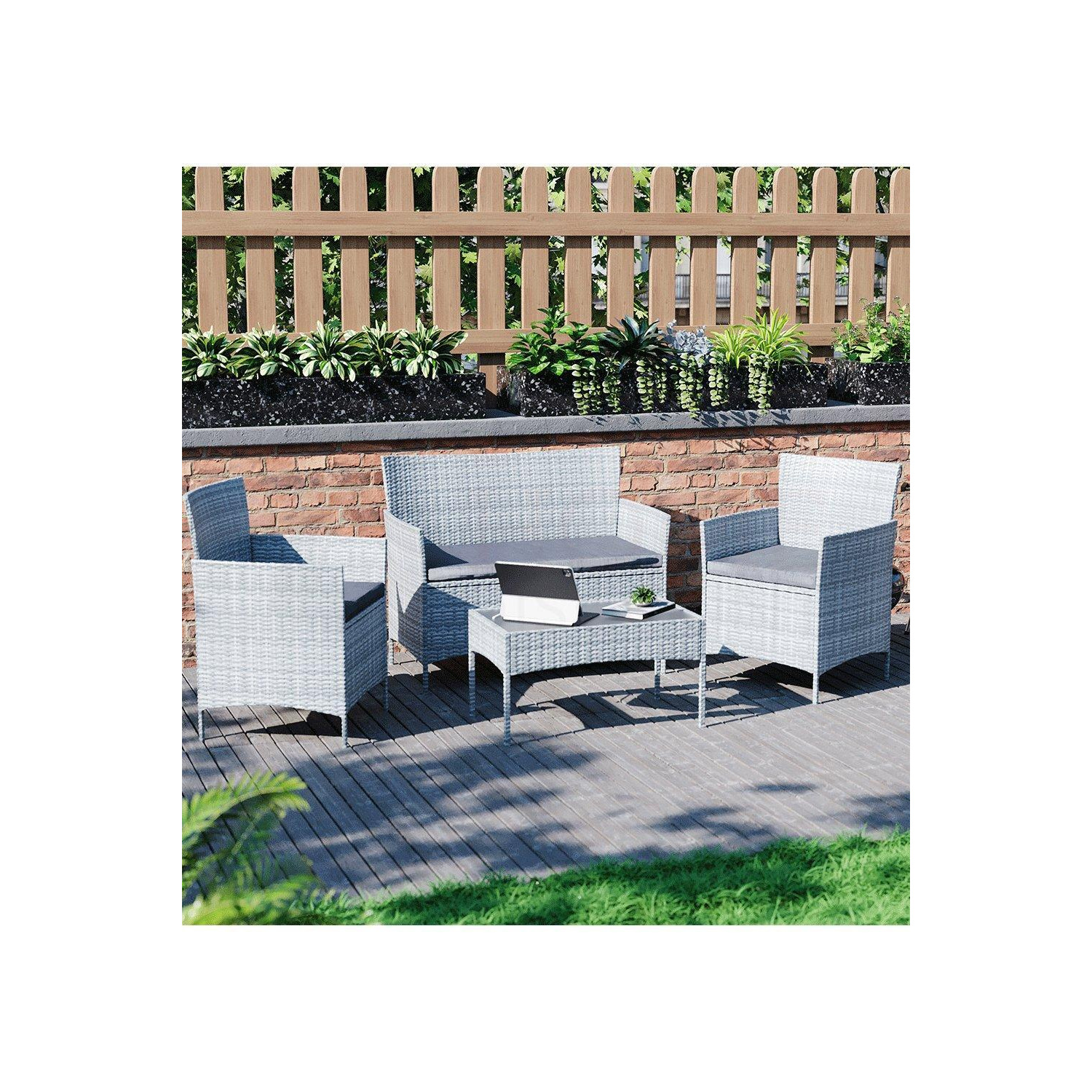 Garden Vida Kendal 4 Seater Rattan Set, Black & Outdoor Patio Furniture Cover - image 1