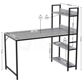 Vida Designs Brooklyn Large Computer Desk with 3 Shelves Office Study Gaming Table - thumbnail 2