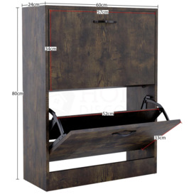 Vida Designs 2 Drawer Shoe Cabinet Dark Wood Storage Organizer 800 x 600 x 240 mm - thumbnail 2
