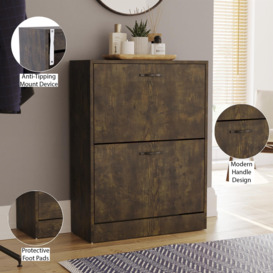 Vida Designs 2 Drawer Shoe Cabinet Dark Wood Storage Organizer 800 x 600 x 240 mm - thumbnail 3