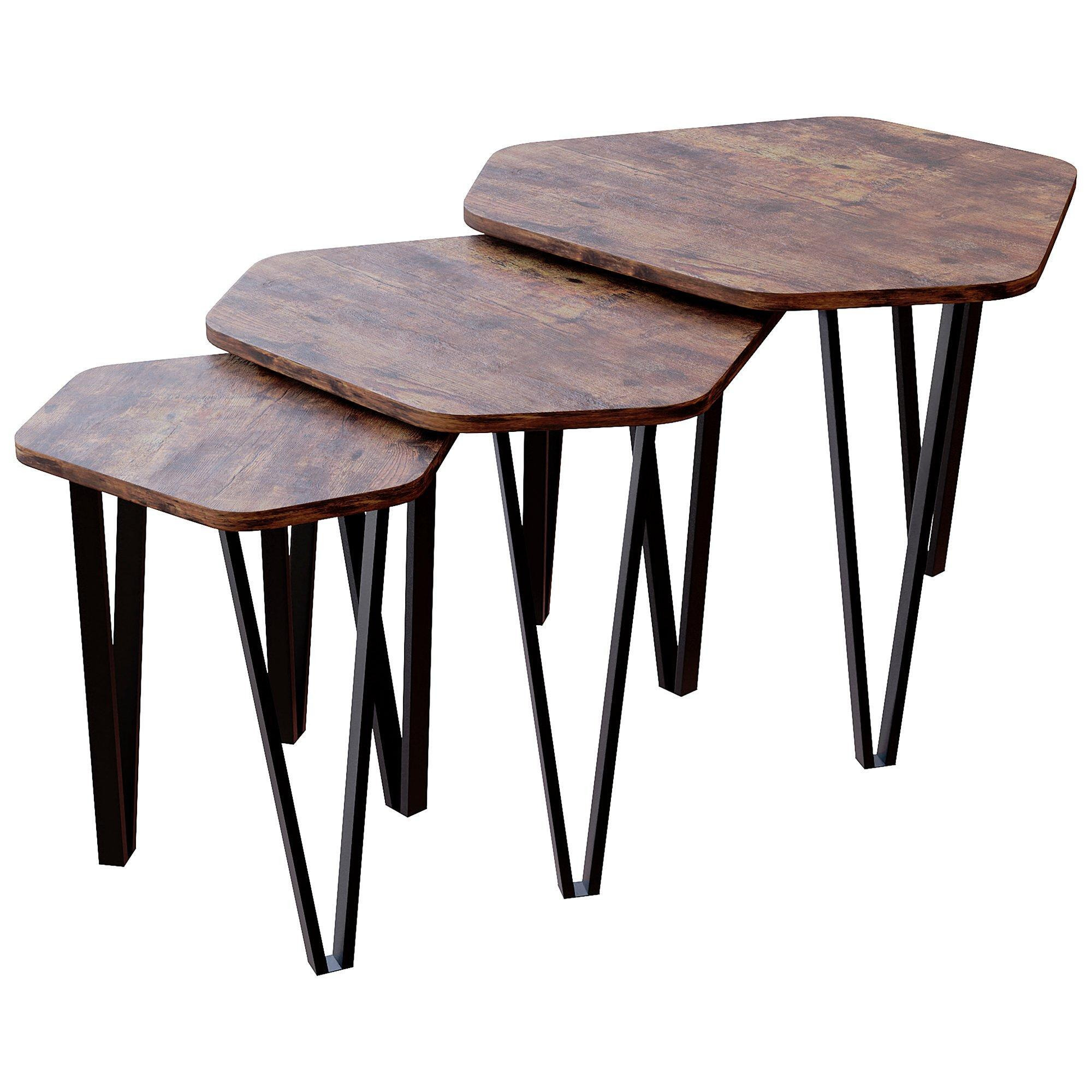 Vida Designs Brooklyn Nest of 3 Tables Set Of 3 MDF Living Room Coffee Side Table Furniture - image 1