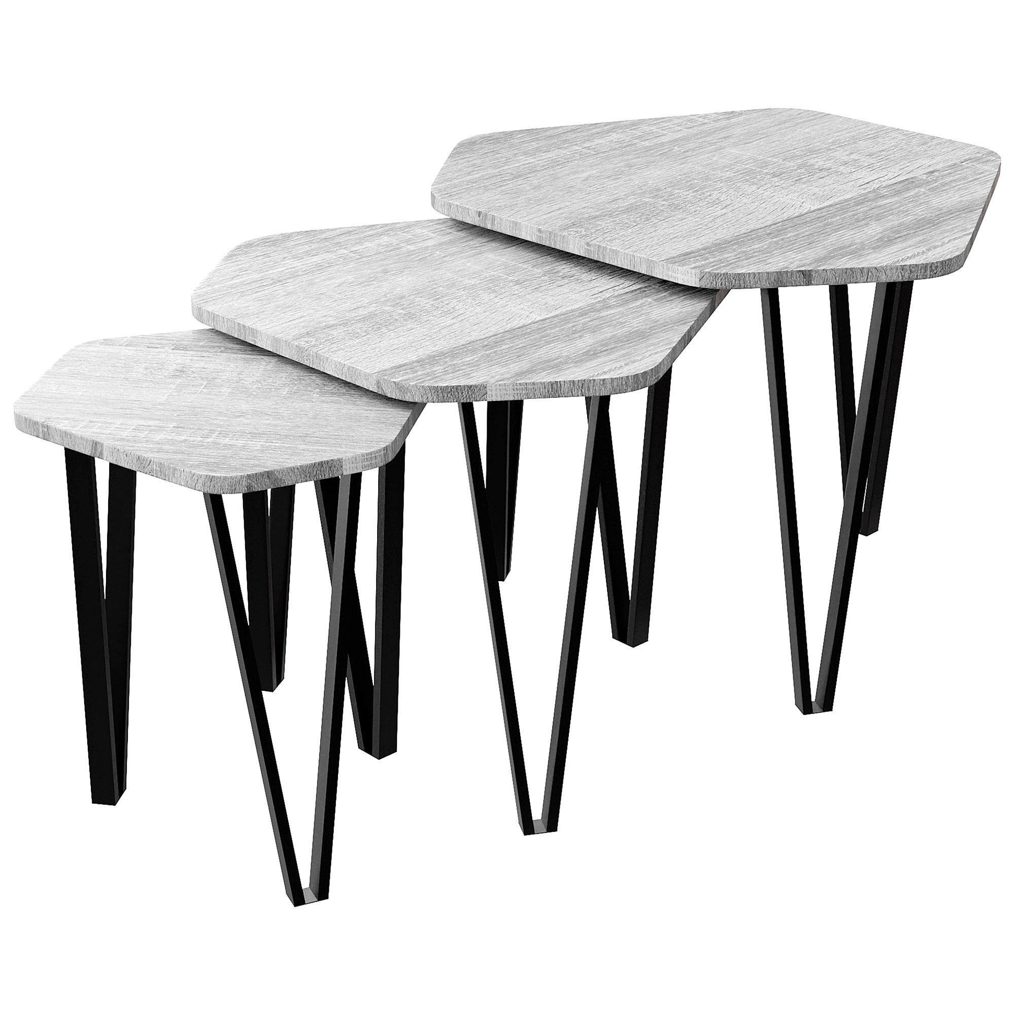 Vida Designs Brooklyn Nest of 3 Tables Set Of 3 MDF Living Room Coffee Side Table Furniture - image 1