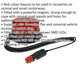 12V / 24V LED Rotating Red Beacon Light & Magnetic Base Mount - Warning Lamp - thumbnail 2