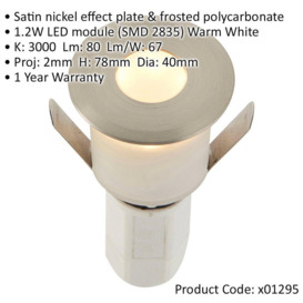 Recessed Decking IP67 Guide Light - 1.2W Warm White LED - Satin Nickel Plate - thumbnail 2