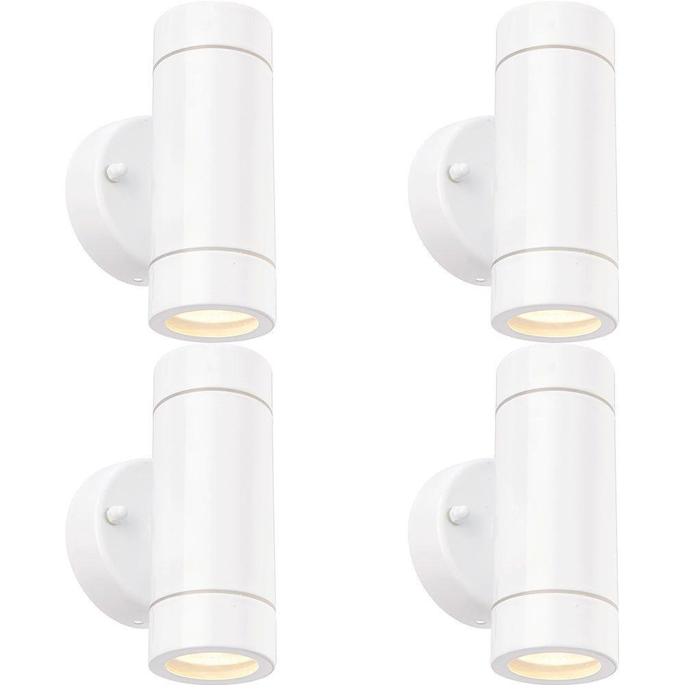 4 PACK Up & Down Twin Outdoor IP44 Wall Light - 2 x 7W GU10 LED - Gloss White - image 1