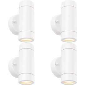 4 PACK Up & Down Twin Outdoor IP44 Wall Light - 2 x 7W GU10 LED - Gloss White
