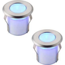 2 PACK Recessed Decking IP67 Guide Light - 0.8W Blue LED - Stainless Steel - thumbnail 1