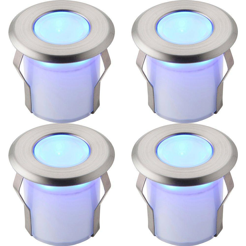 4 PACK Recessed Decking IP67 Guide Light - 0.8W Blue LED - Stainless Steel - image 1