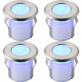 4 PACK Recessed Decking IP67 Guide Light - 0.8W Blue LED - Stainless Steel