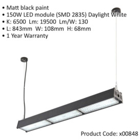 2 PACK Low Bay Warehouse Pendant Light - 150W Daylight White LED - Matt Black - thumbnail 2
