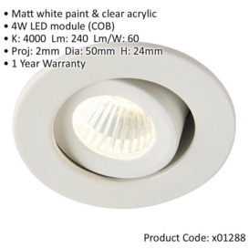 4 PACK Micro Adjustable Ceiling Downlight - 4W Cool White LED - Matt White - thumbnail 2