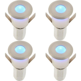 4 PACK Recessed Decking IP67 Guide Light - 1.2W Blue Light LED - Satin Nickel