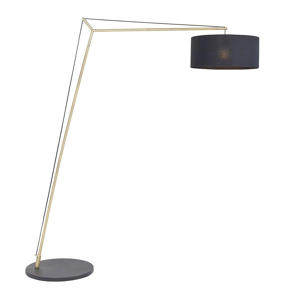 Matt Brass Large Standing Floor Lamp Light - Black Cotton Shade & Painted Base - image 1