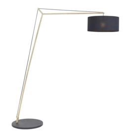 Matt Brass Large Standing Floor Lamp Light - Black Cotton Shade & Painted Base - thumbnail 1