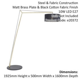 Matt Brass Large Standing Floor Lamp Light - Black Cotton Shade & Painted Base - thumbnail 2