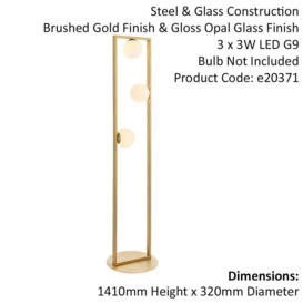 1410mm Brushed Gold Geometric 3 Light Floor Lamp & Glass Opal Sphere Shades - thumbnail 2